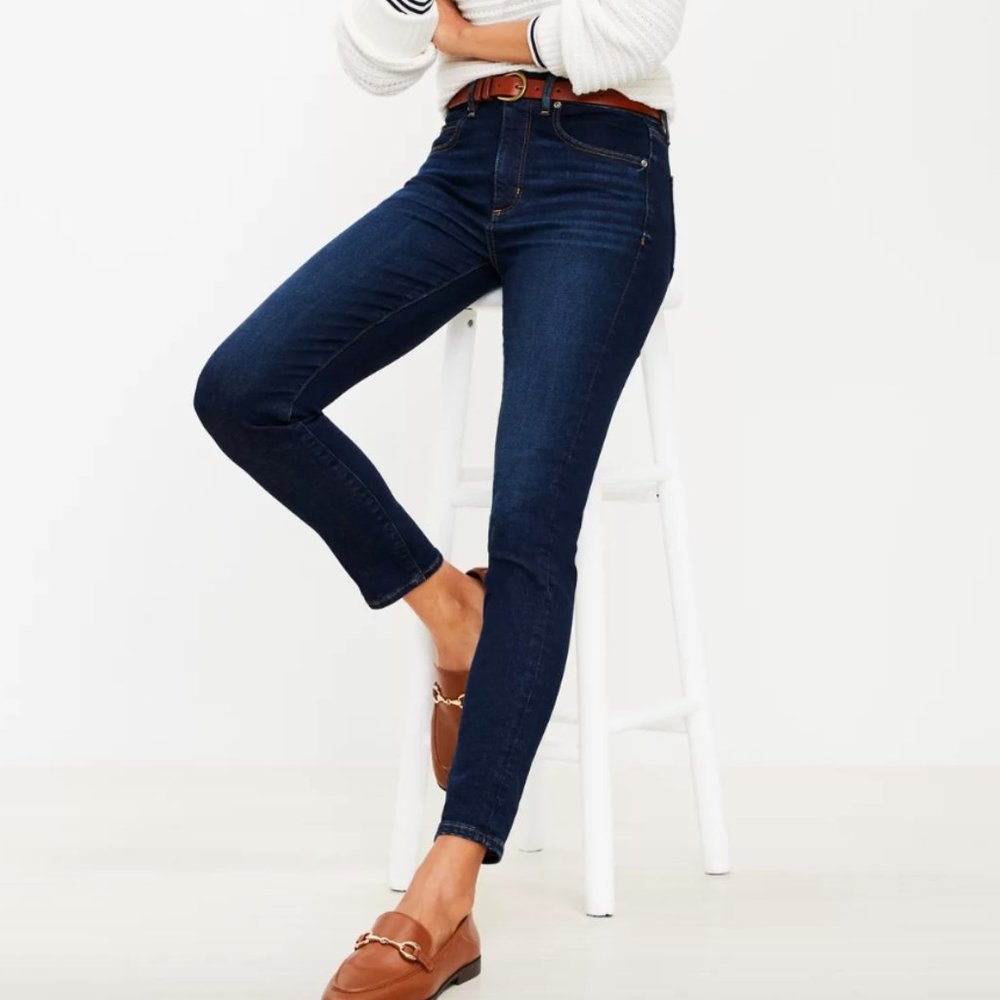 NWT Loft Petite High Rise Skinny Jeans - Classic Dark Indigo Wash